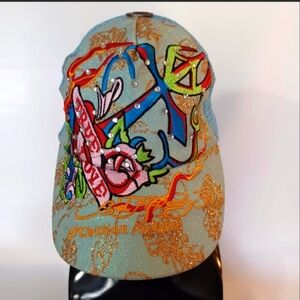 Ed Hardy True Love Anchor Rose Trucker Snap Back. Great graphic on a light blue